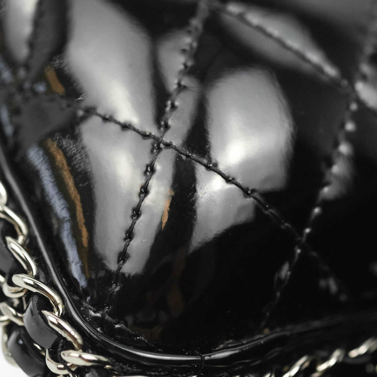 Chanel Quilted Chain Around Clutch Black Patent Silver Hardware