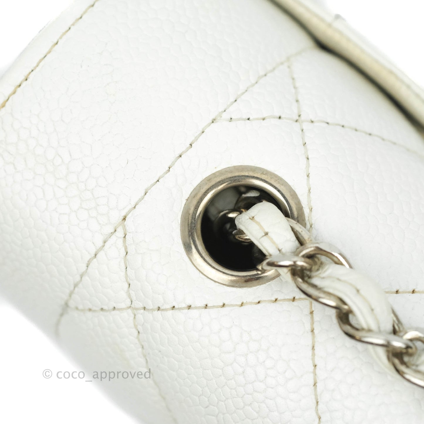 Chanel Vintage Medium Classic Quilted Diana Flap Bag White Caviar Silver Hardware