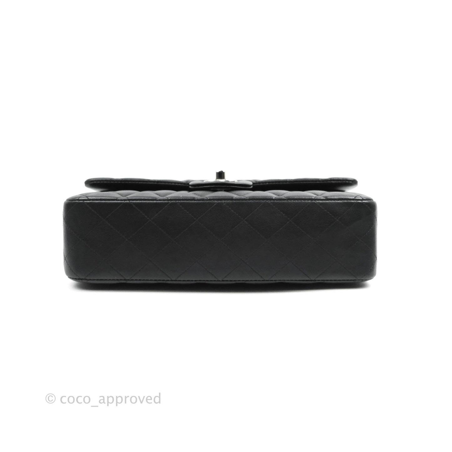 Chanel Classic M/L Medium Double Flap Black Lambskin Silver Hardware