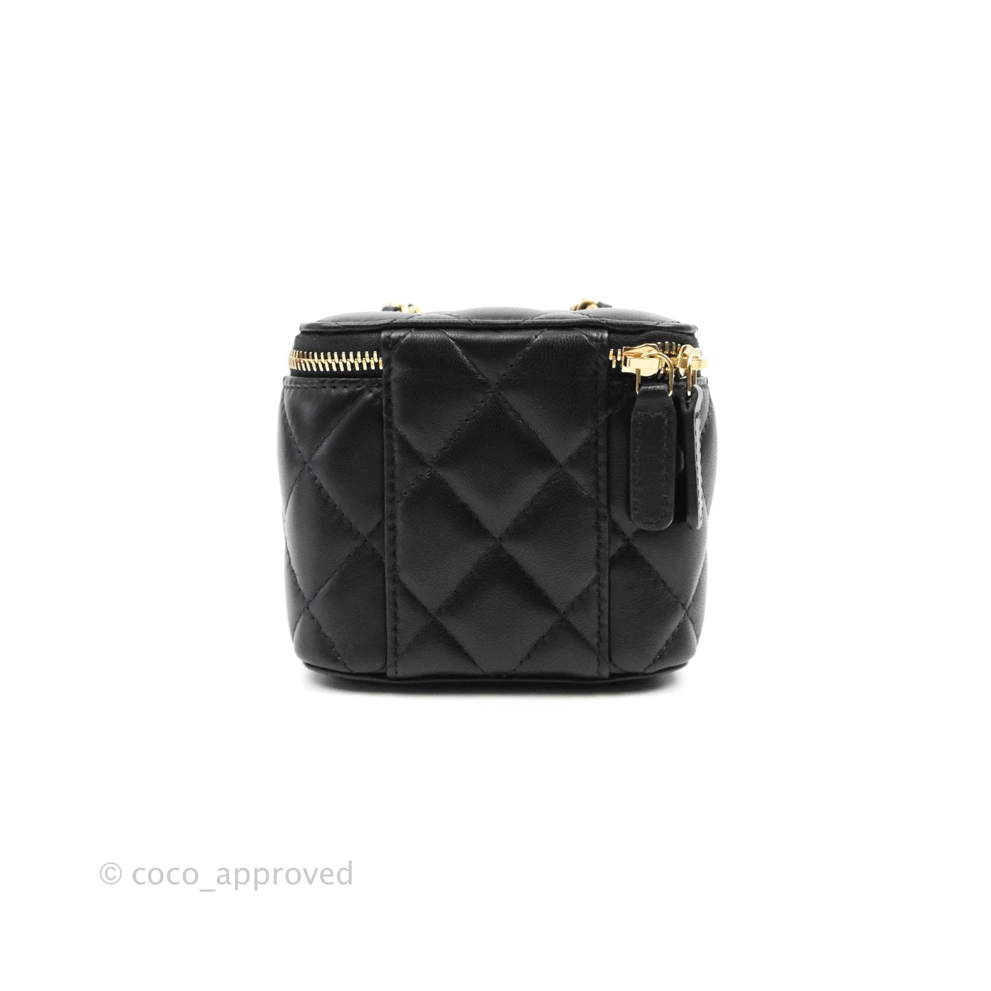 Chanel Classic Mini Pearl Crush Vanity With Chain Black Lambskin Aged Gold Hardware