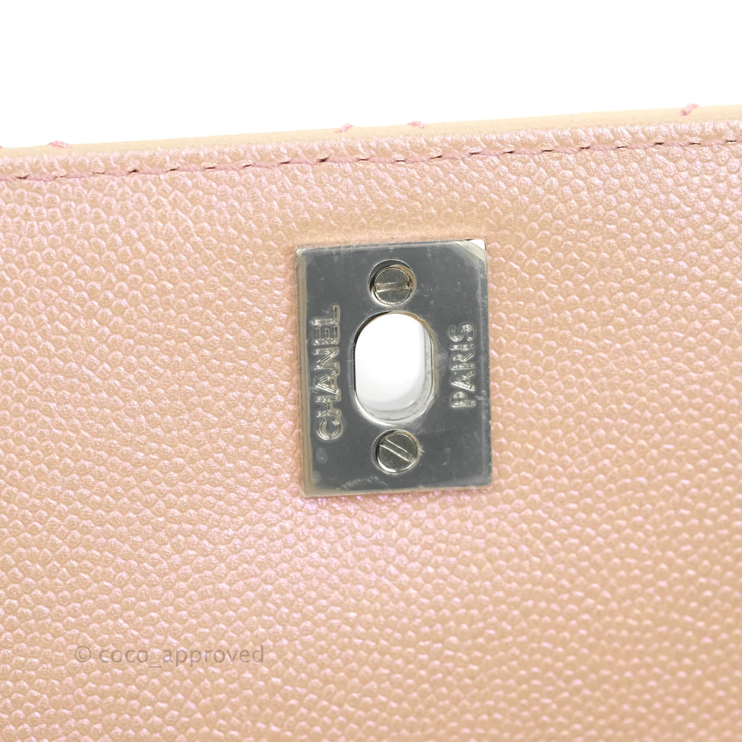 Chanel Small Quilted Coco Handle Iridescent Light Pink Caviar Rainbow Hardware