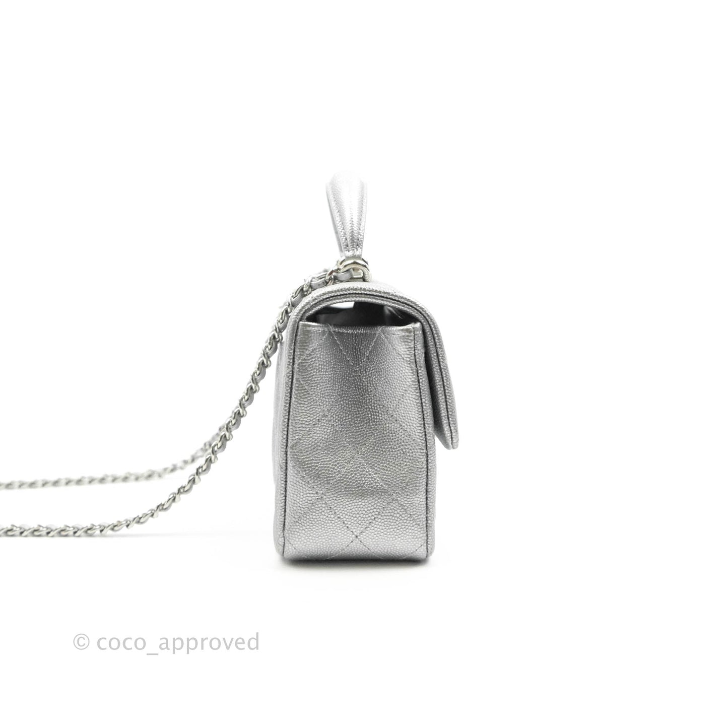 Chanel Top Handle Mini Rectangular Flap Bag Silver Caviar Silver Hardware