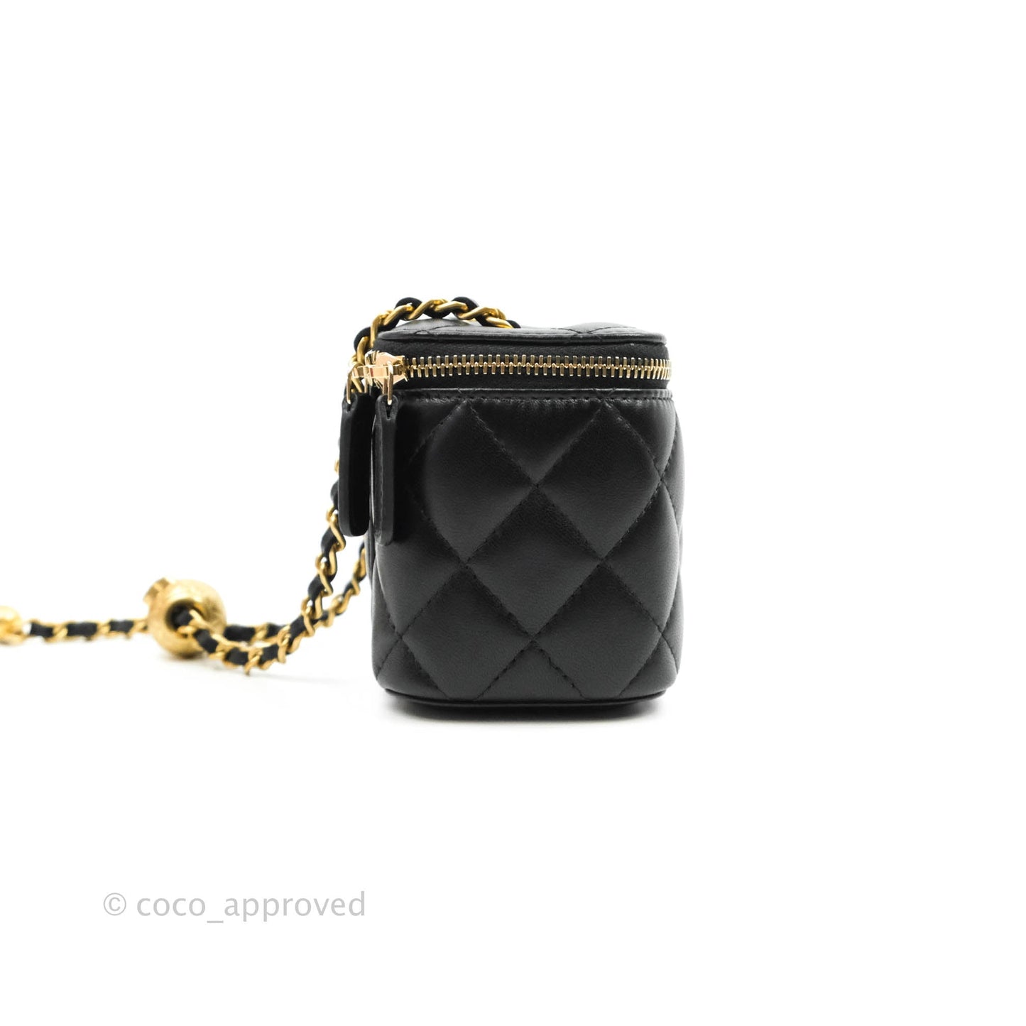 Chanel Classic Mini Pearl Crush Vanity With Chain Black Lambskin Aged Gold Hardware