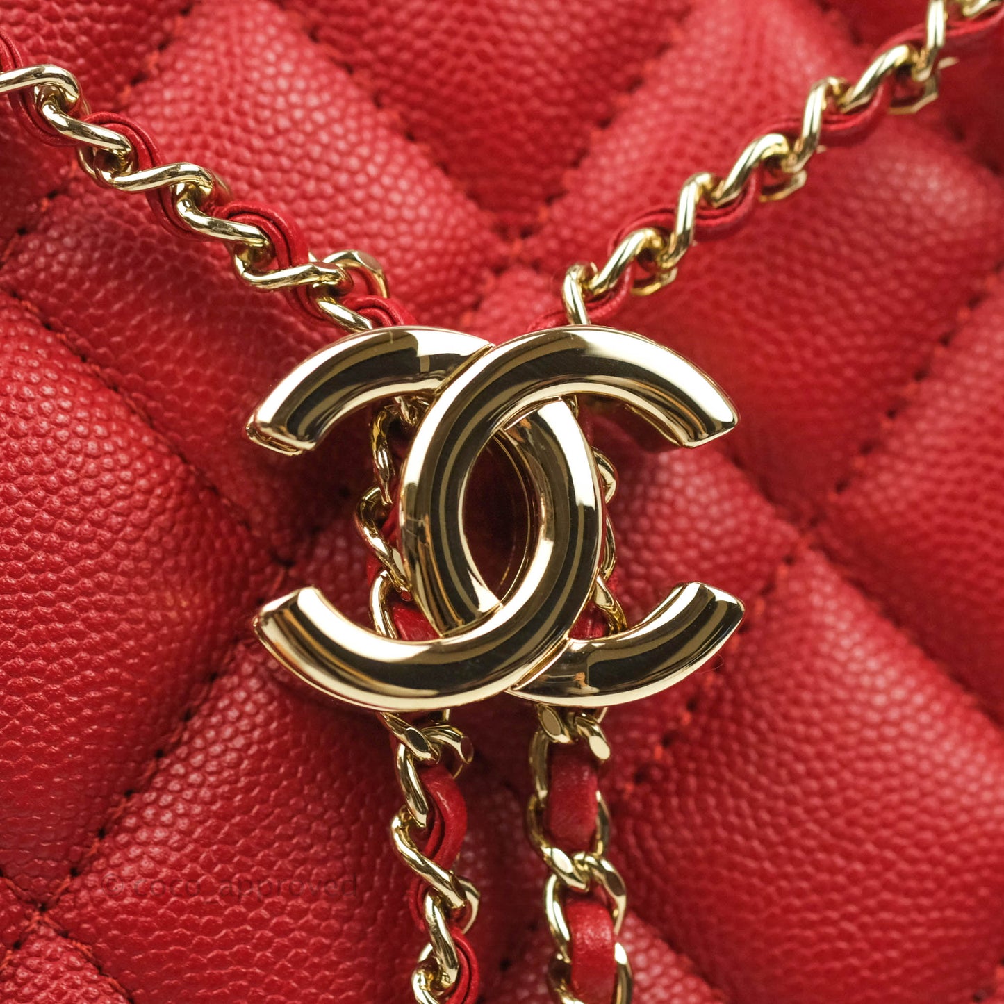 Chanel Medium Quilted Rolled Up Bucket Drawstring Bag Red Caviar Gold Hardware
