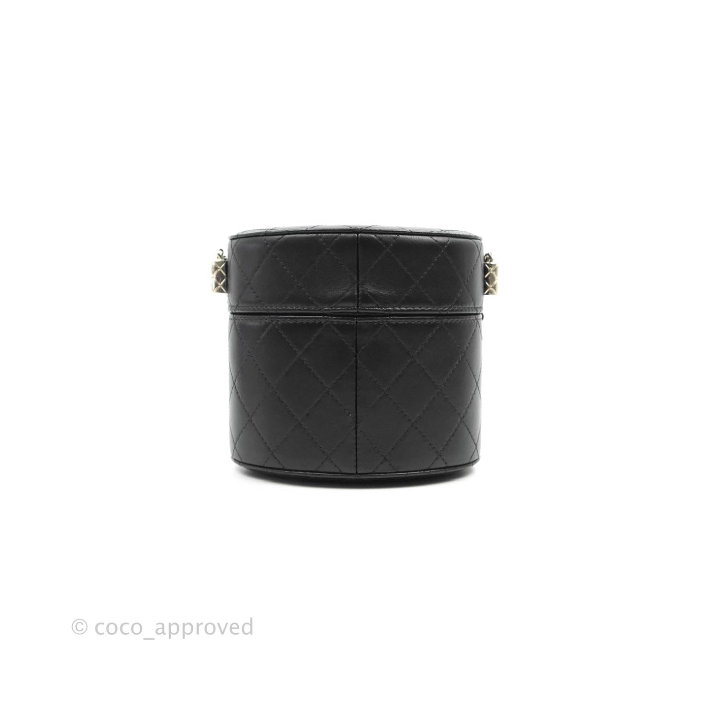 Chanel Quilted Round Vanity Clutch With Chain Black Lambskin Gold Hardware