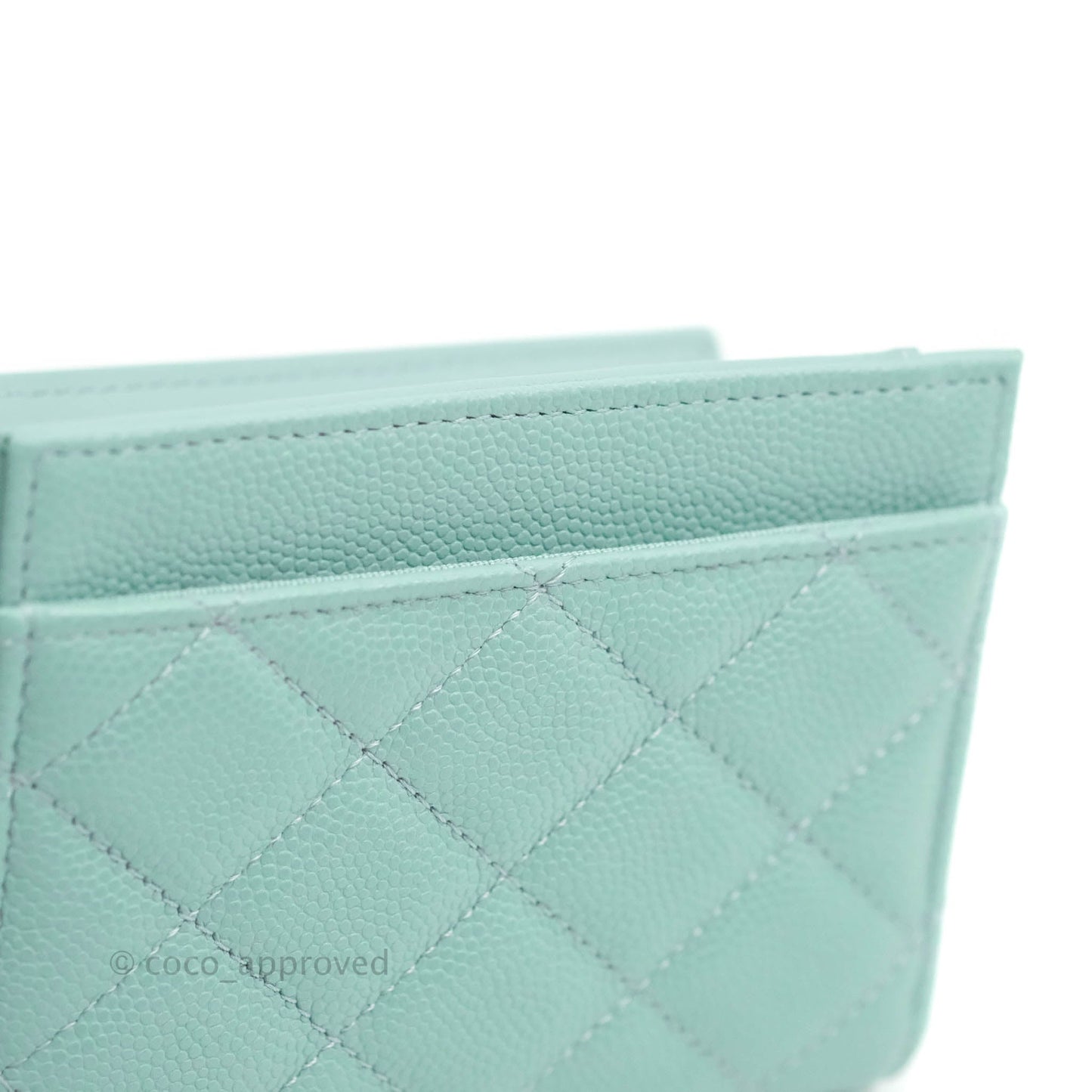 Chanel Classic Quilted Card Holder Tiffany Blue Caviar Gold Hardware