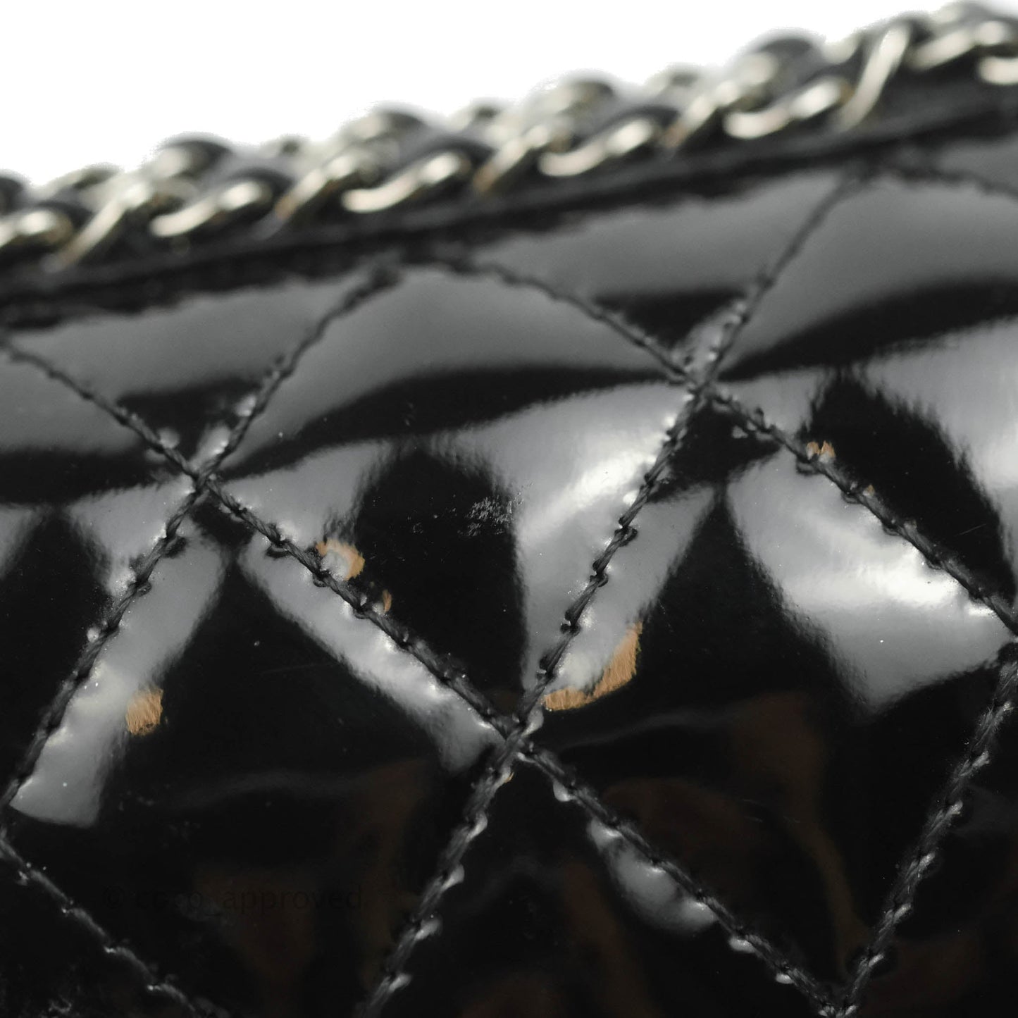 Chanel Quilted Chain Around Clutch Black Patent Silver Hardware