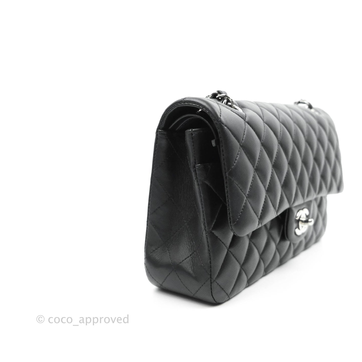 Chanel Classic M/L Medium Double Flap Black Lambskin Silver Hardware