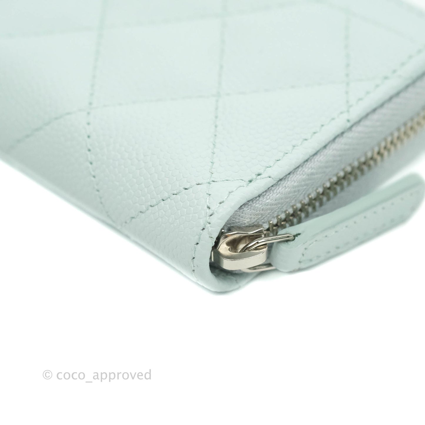 Chanel Classic Quilted Zipped Coin Purse Pale Mint Caviar Silver Hardware 21K
