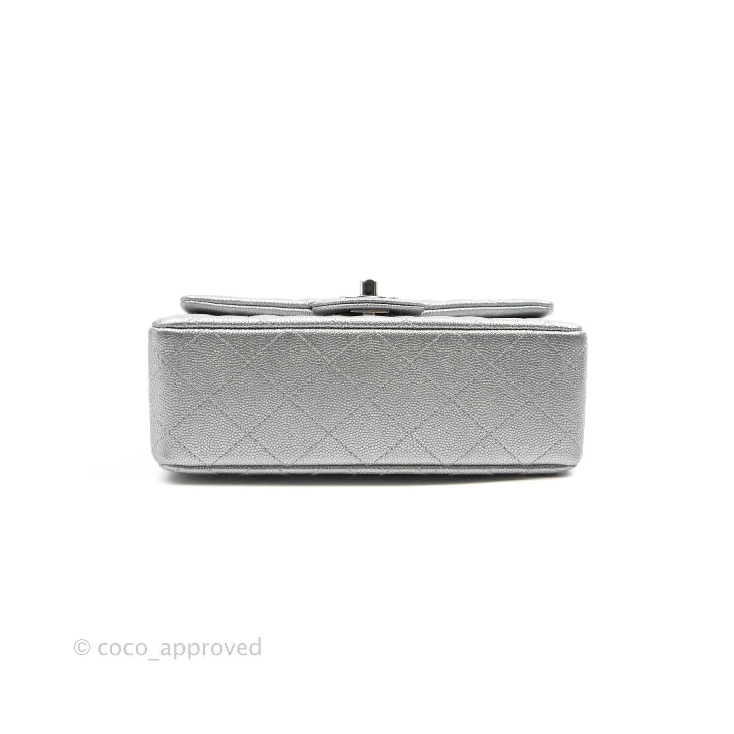 Chanel Top Handle Mini Rectangular Flap Bag Silver Caviar Silver Hardware