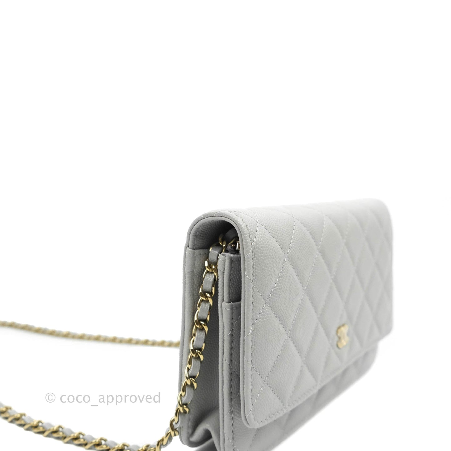 Chanel Quilted Wallet On Chain WOC Grey Caviar Gold Hardware 21A