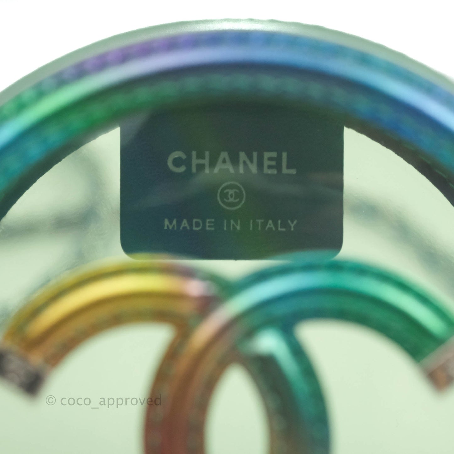 Chanel Filigree Rainbow Green PVC Round Clutch With Chain Silver Hardware 20C