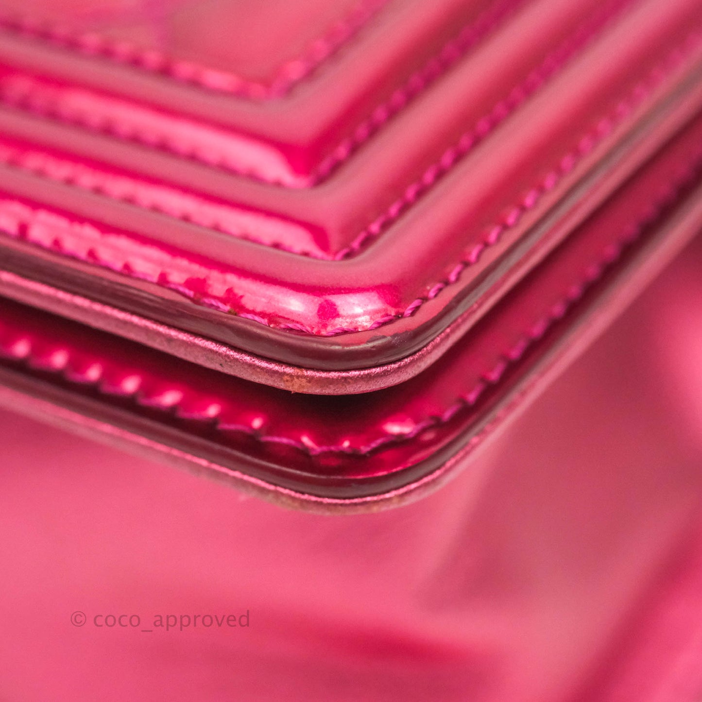 Chanel Quilted Small Boy Metallic Pink Patent & Lambskin Gun Metal