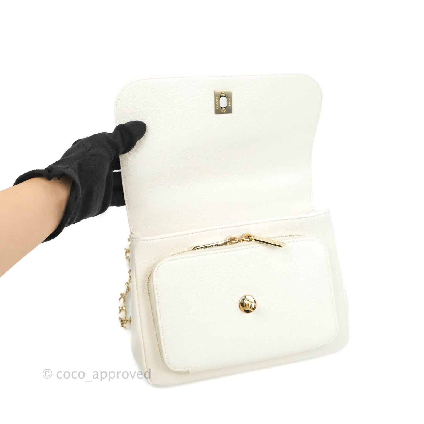 Chanel Quilted Medium Business Affinity Flap White Caviar Gold Hardware