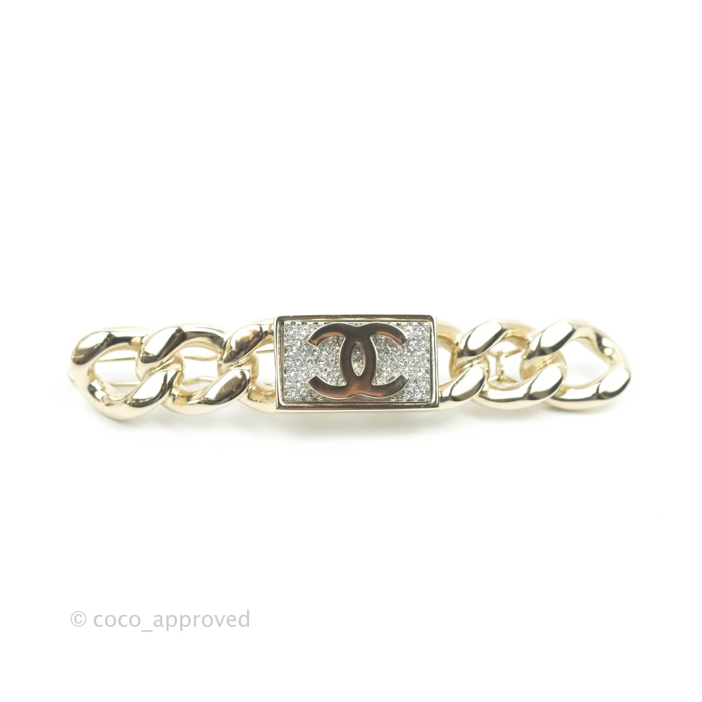 Chanel Crystal Chain CC Hair Clip Barrette Gold 21C