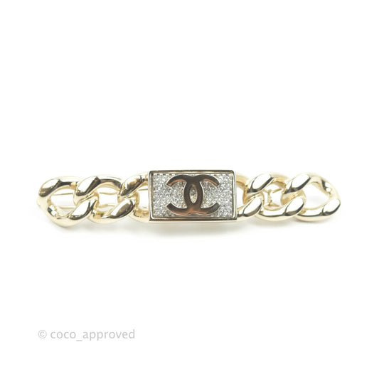 Chanel Crystal Chain CC Hair Clip Barrette Gold 21C