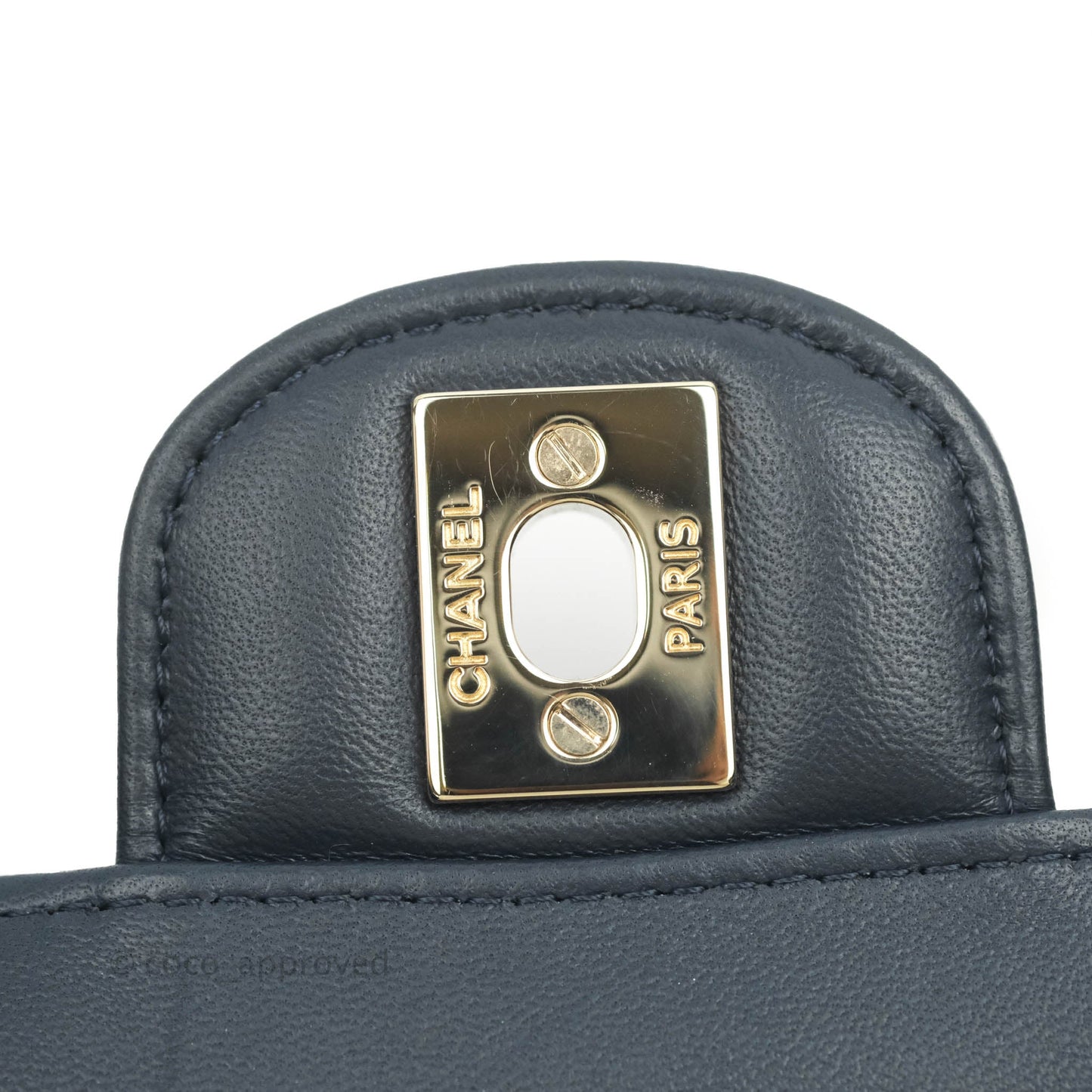 Chanel Chevron Mini Rectangular Flap Navy Lambskin Gold Hardware