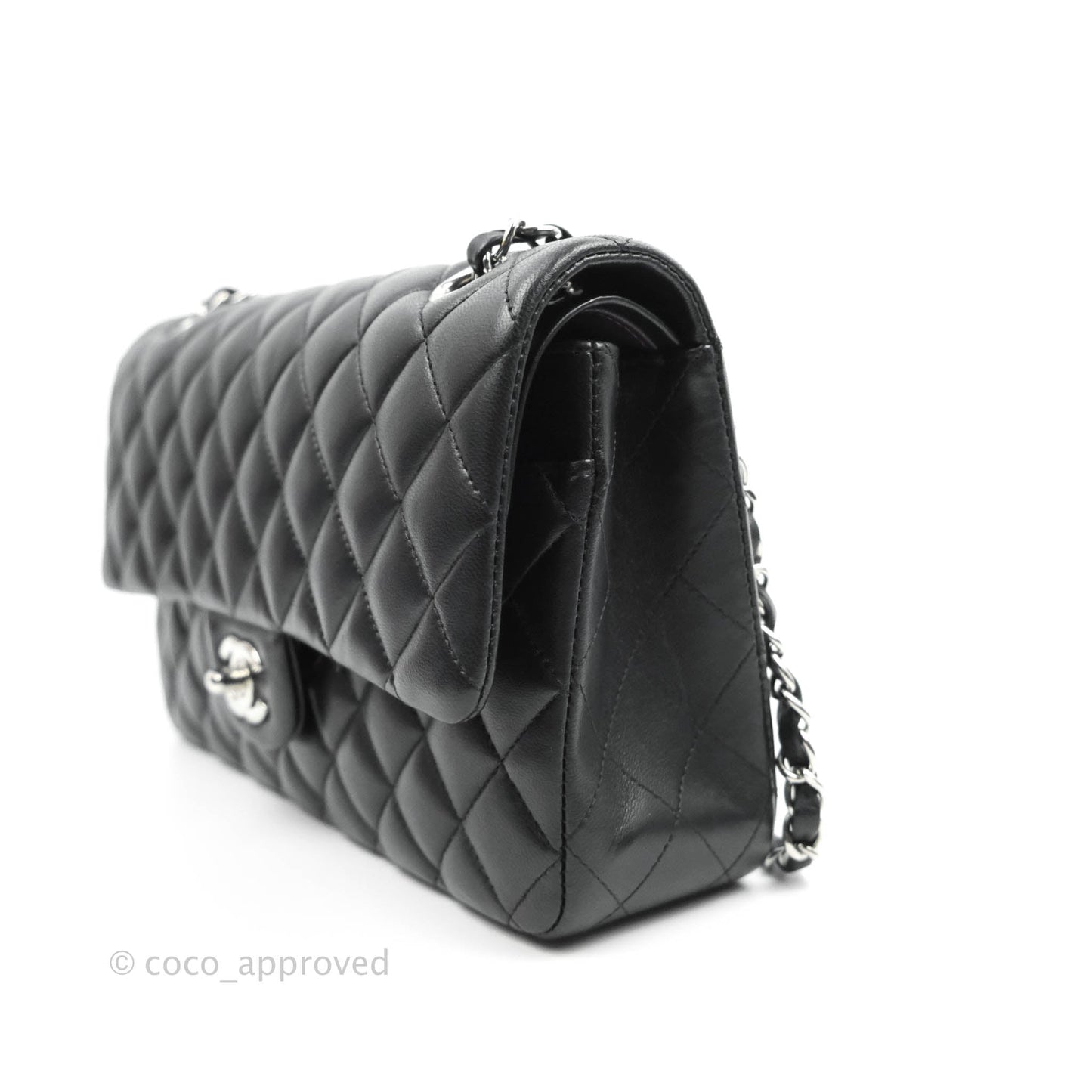 Chanel Classic M/L Medium Double Flap Black Lambskin Silver Hardware