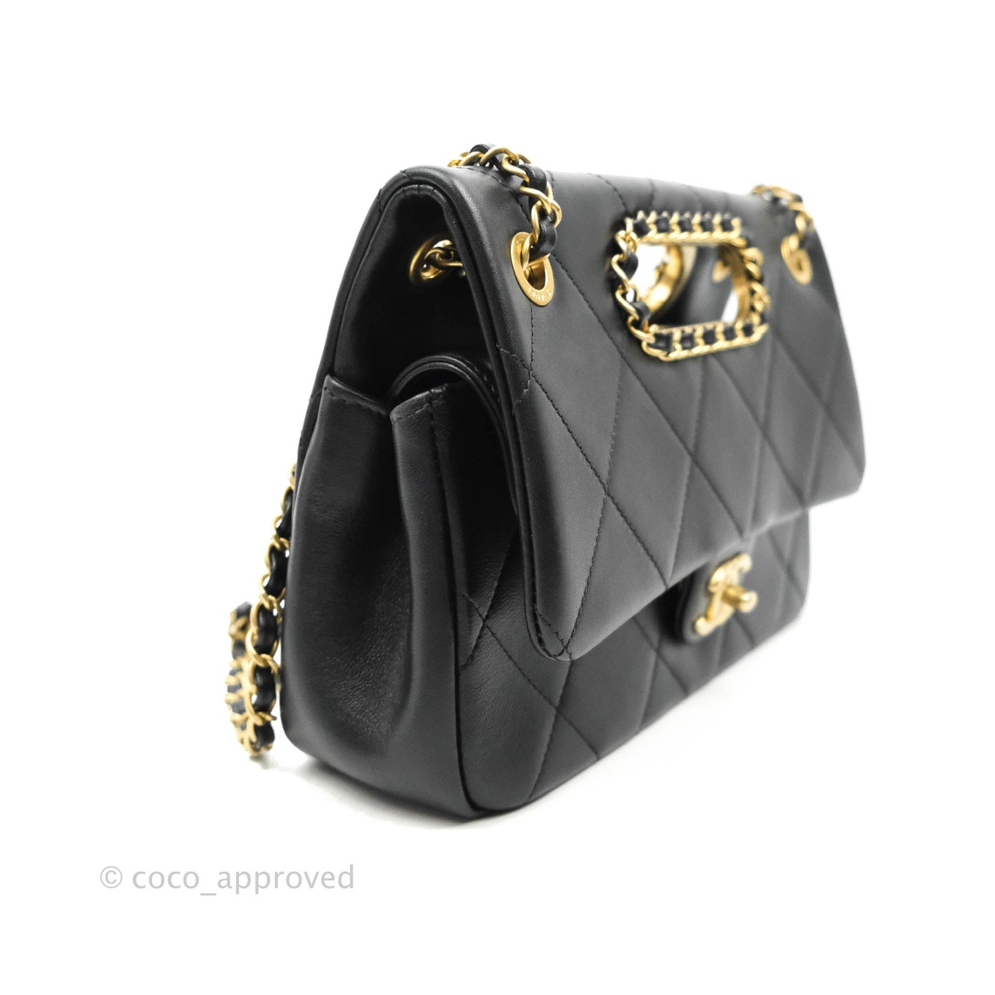 Chanel A Real Catch Quilted Flap Bag Black Aged Gold Hardware