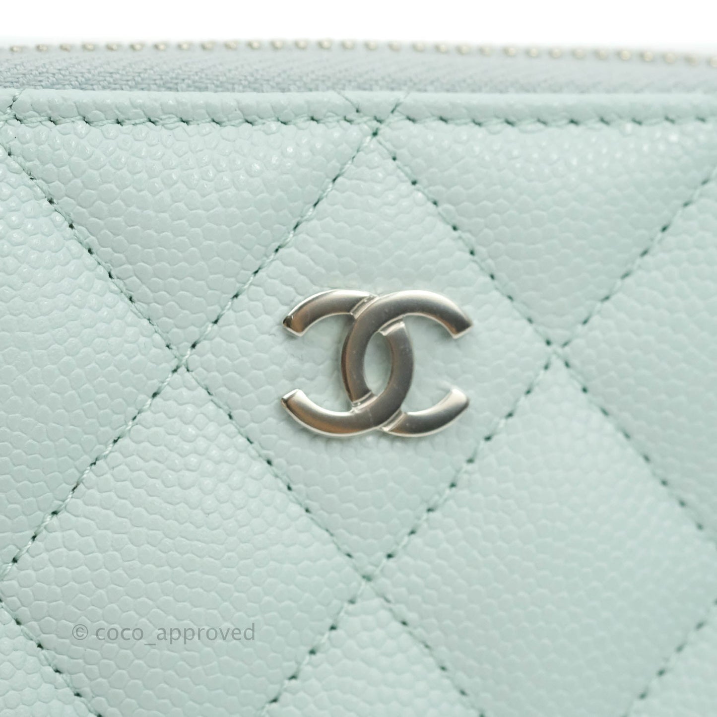 Chanel Classic Quilted Zipped Coin Purse Pale Mint Caviar Silver Hardware 21K