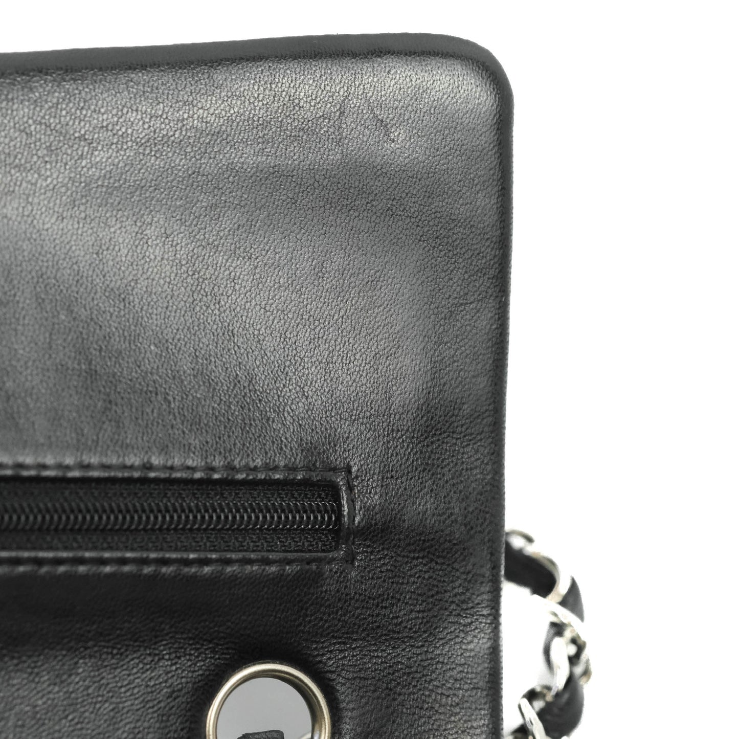 Chanel Classic M/L Medium Double Flap Black Lambskin Silver Hardware