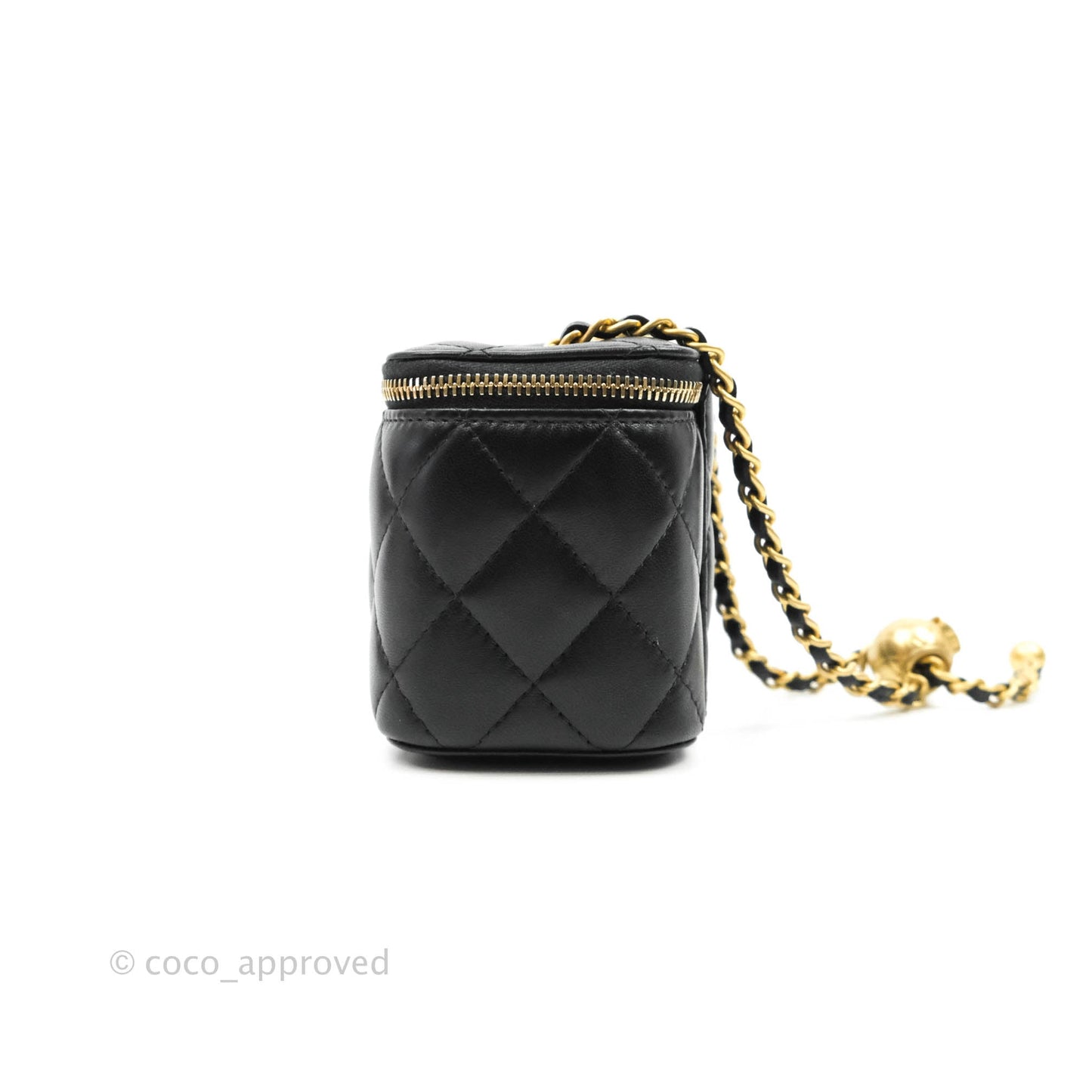 Chanel Classic Mini Pearl Crush Vanity With Chain Black Lambskin Aged Gold Hardware