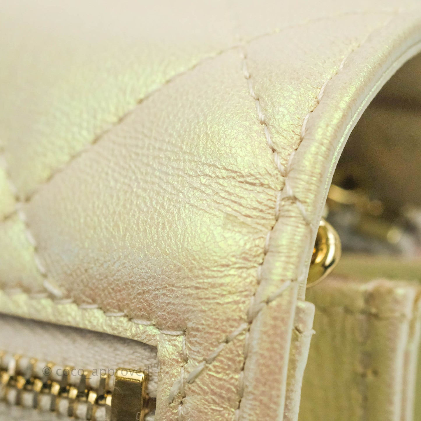 Chanel Quilted Mini Wallet on Chain WOC Iridescent Ivory Gold Hardware 20A