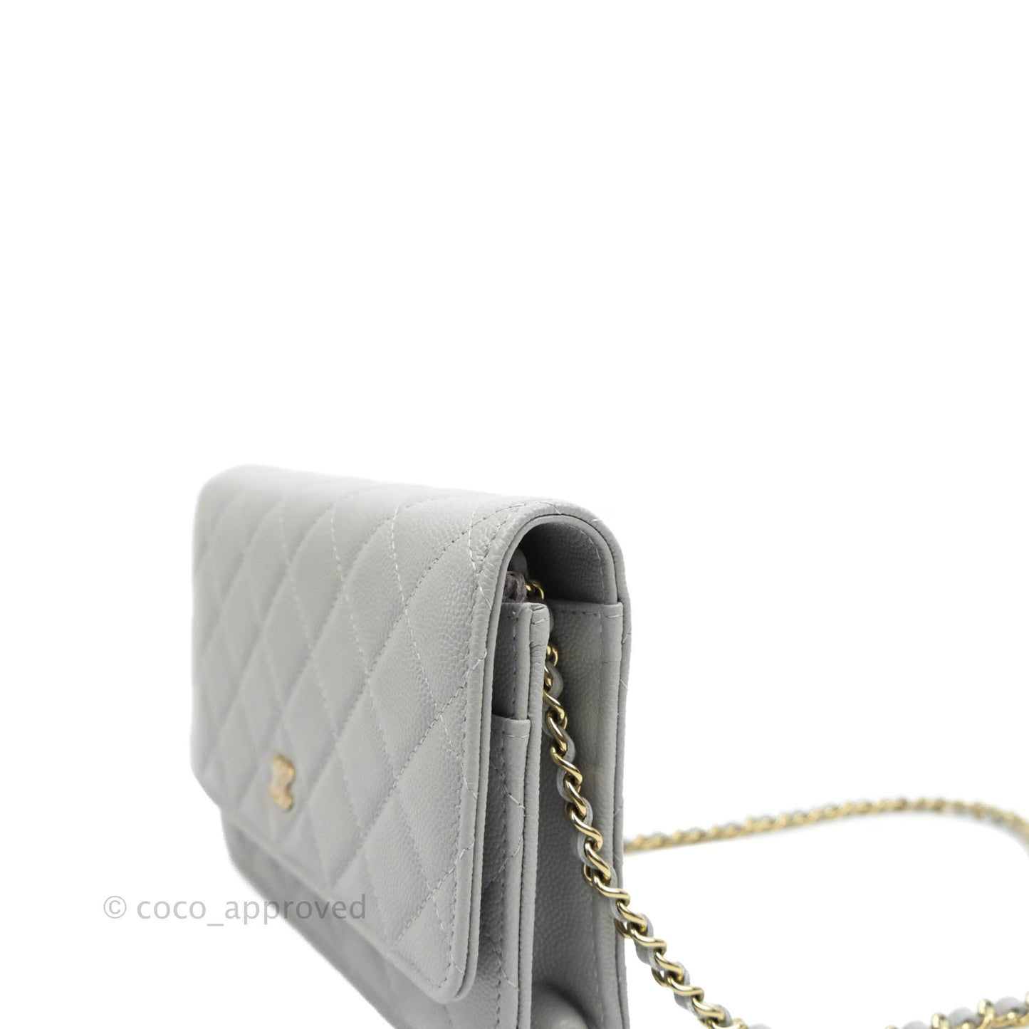 Chanel Quilted Wallet On Chain WOC Grey Caviar Gold Hardware 21A