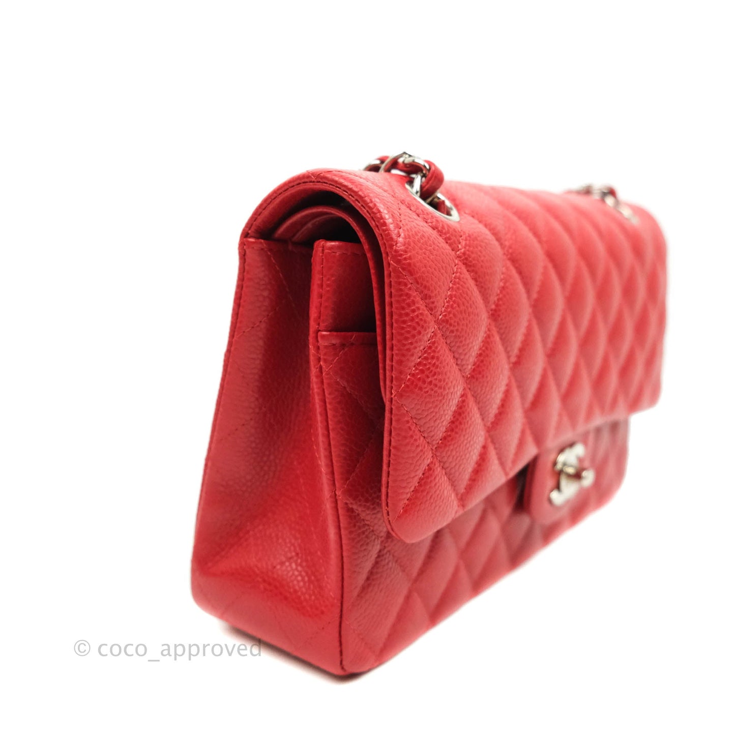 Chanel Classic M/L Medium Double Flap Red Caviar Silver Hardware