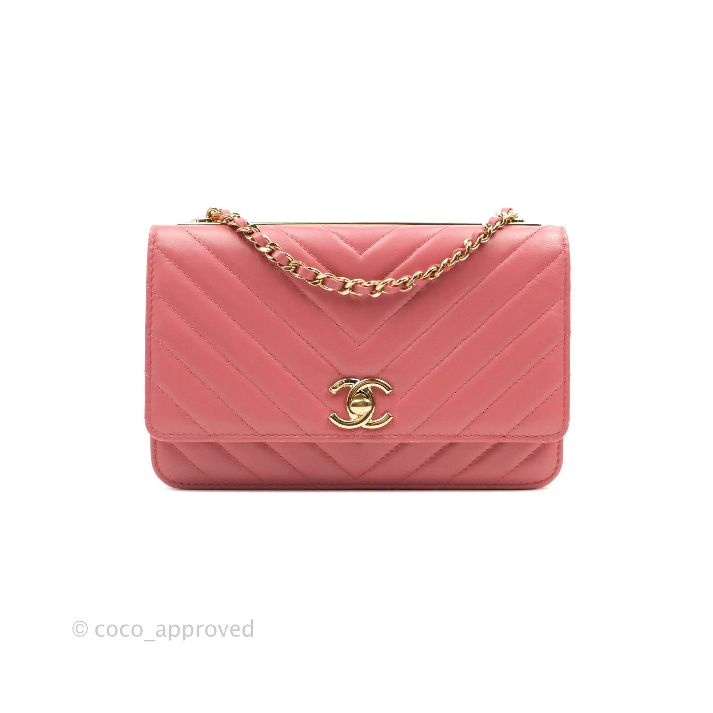 Chanel Trendy CC WOC Wallet on Chain Chevron Pink Lambskin Gold Hardware