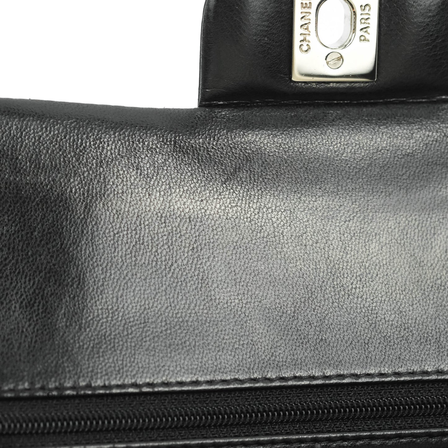 Chanel Classic M/L Medium Double Flap Black Lambskin Silver Hardware