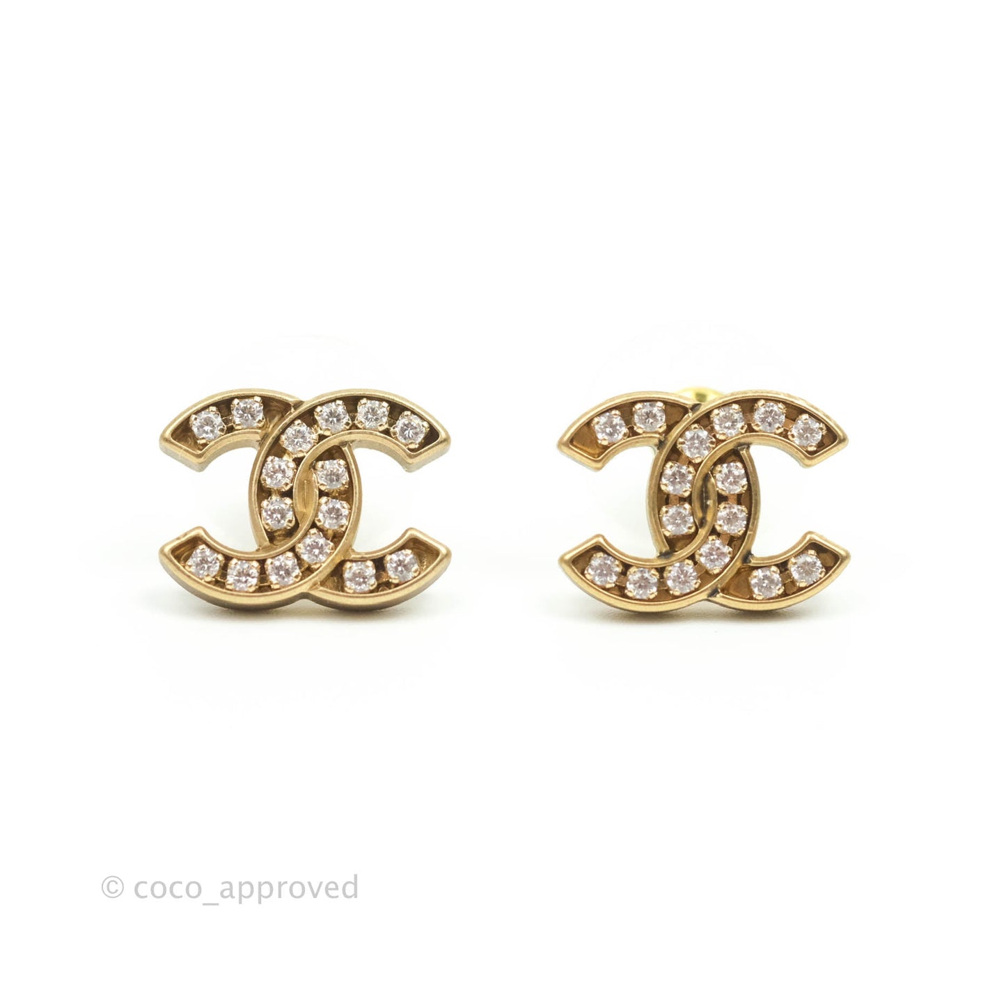 Chanel Crystal CC Earrings Gold Tone 21V