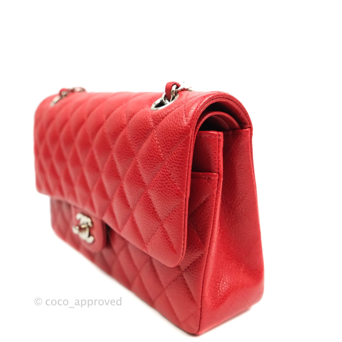 Chanel Classic M/L Medium Double Flap Red Caviar Silver Hardware