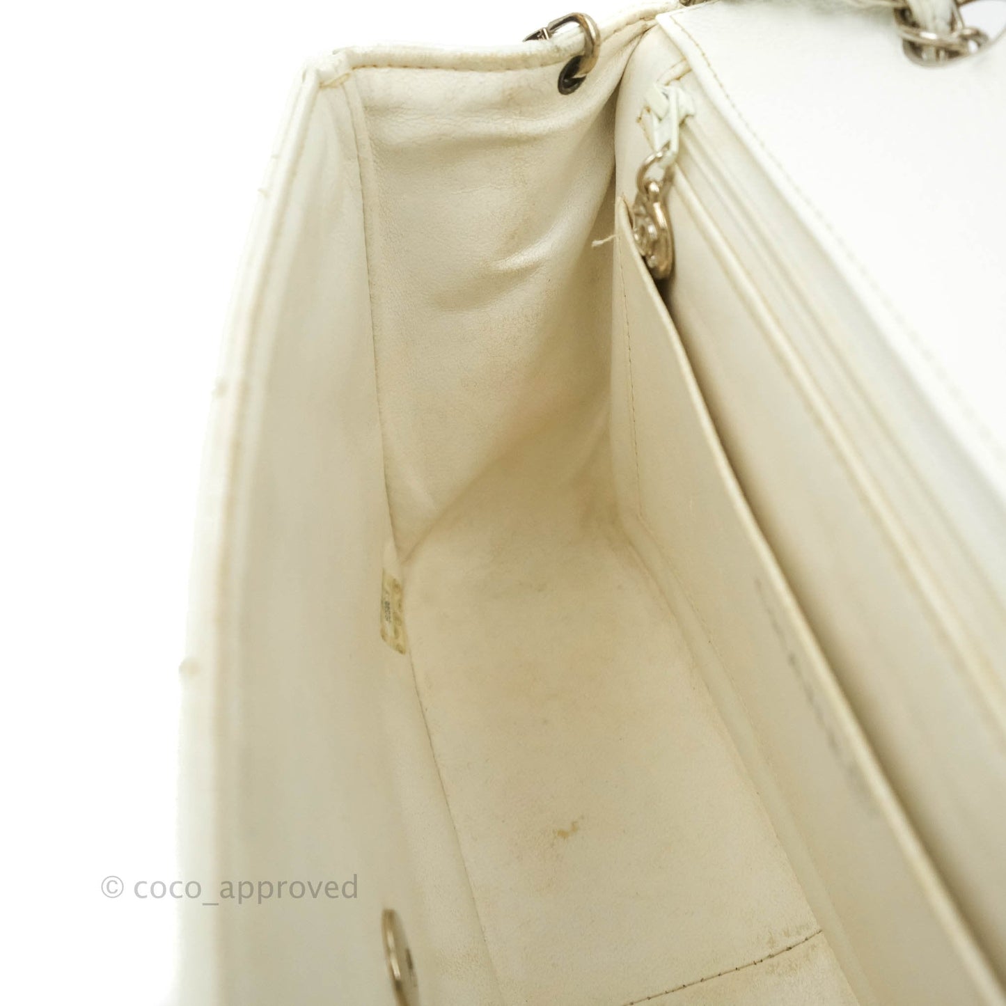 Chanel Vintage Medium Classic Quilted Diana Flap Bag White Caviar Silver Hardware