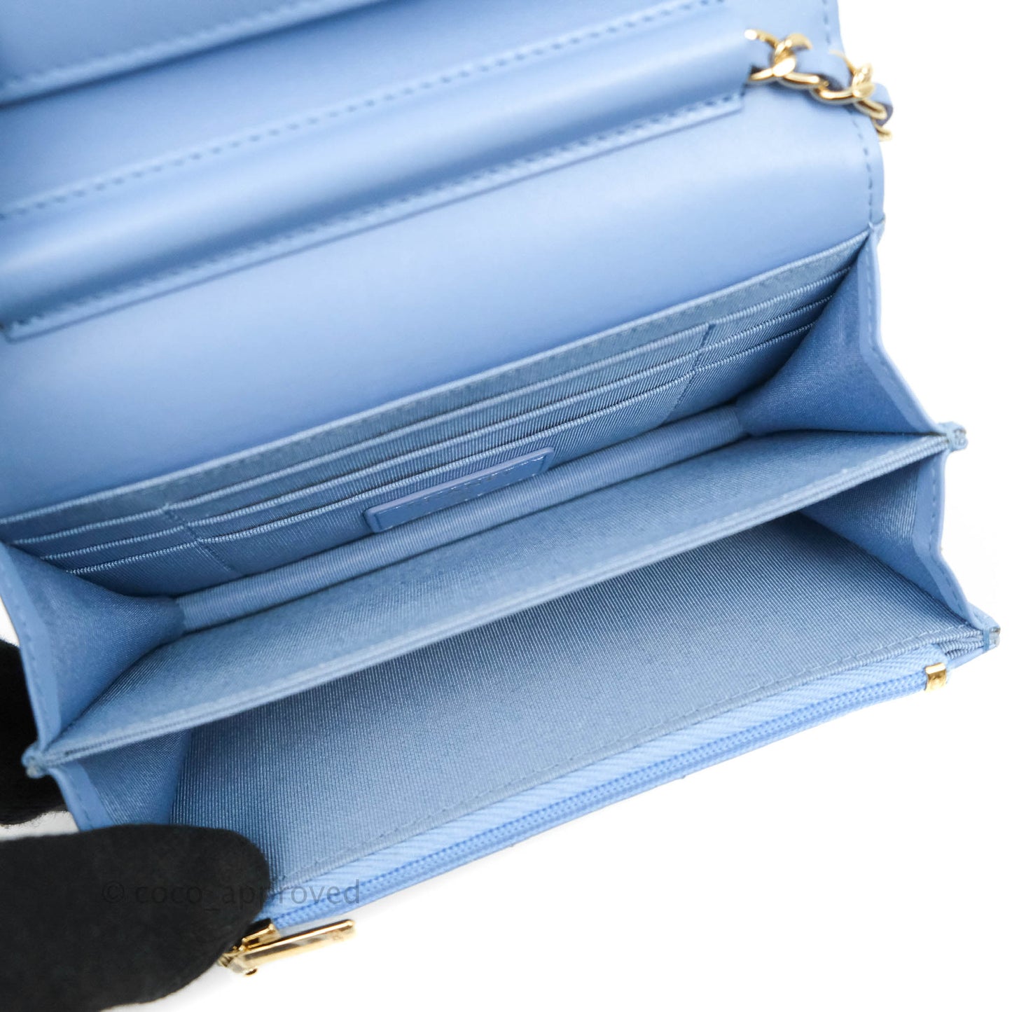 Chanel Quilted Mini Wallet on Chain WOC Blue Lambskin Silver Hardware 21C