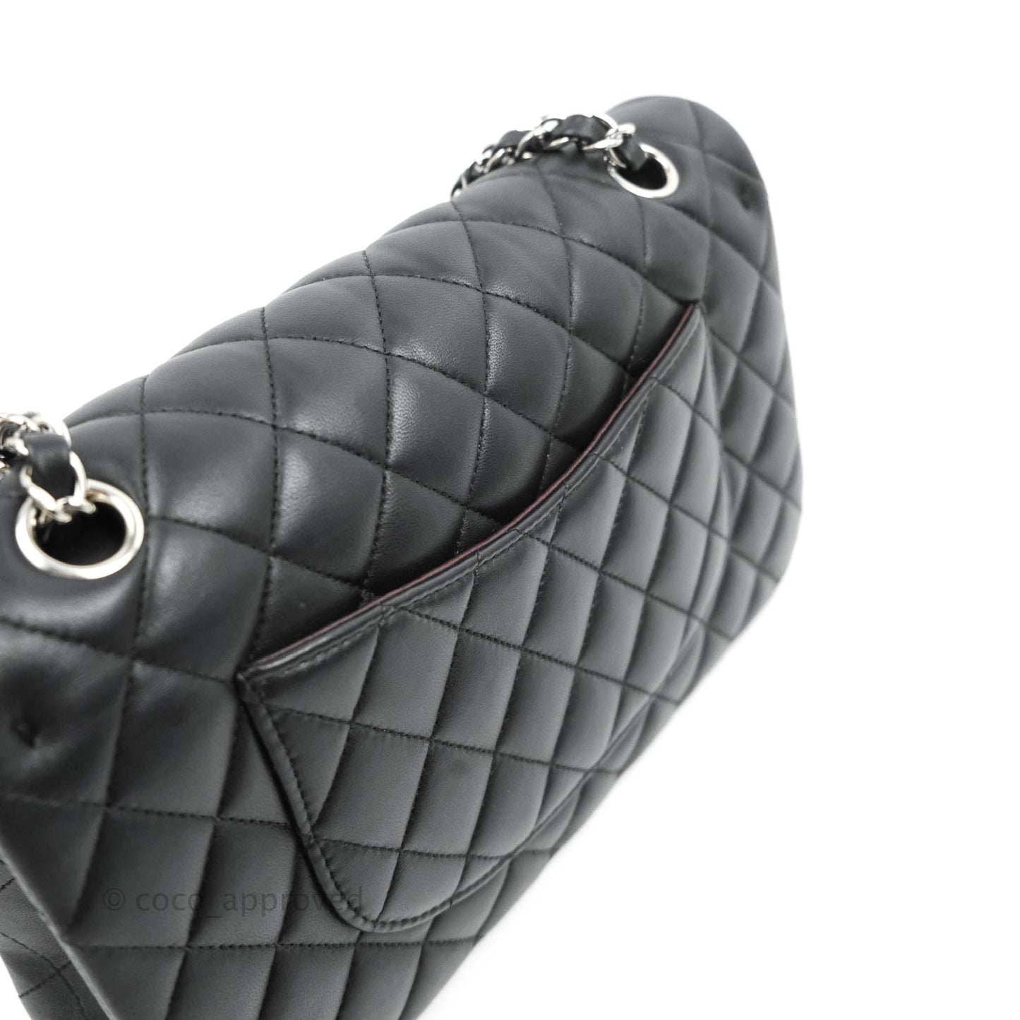 Chanel Classic M/L Medium Double Flap Black Lambskin Silver Hardware