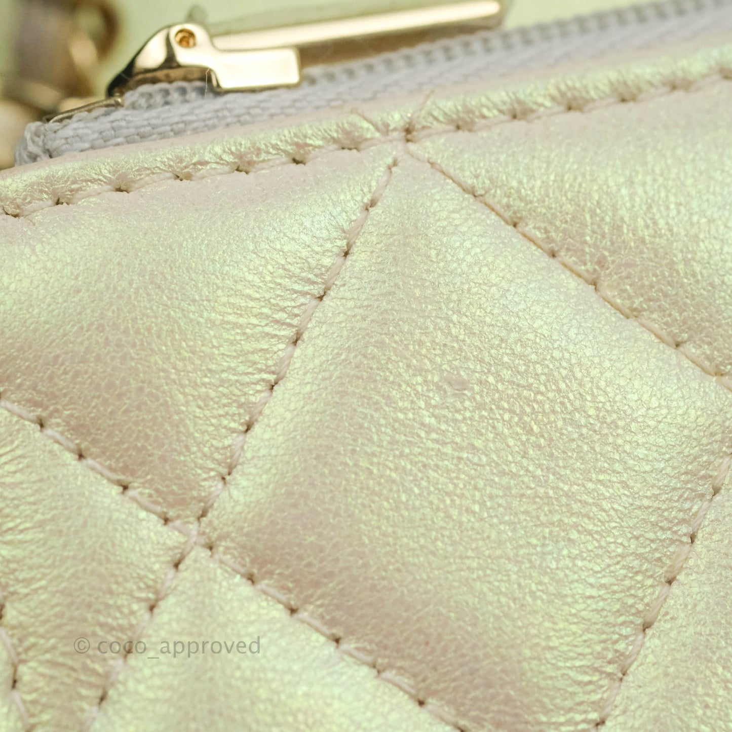Chanel Quilted Mini Wallet on Chain WOC Iridescent Ivory Gold Hardware 20A