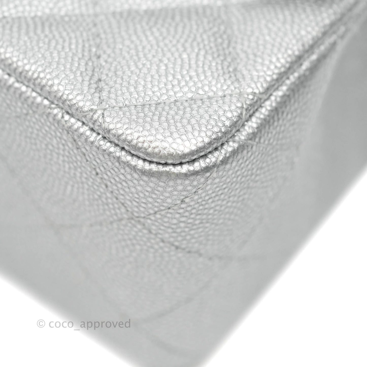 Chanel Top Handle Mini Rectangular Flap Bag Silver Caviar Silver Hardware