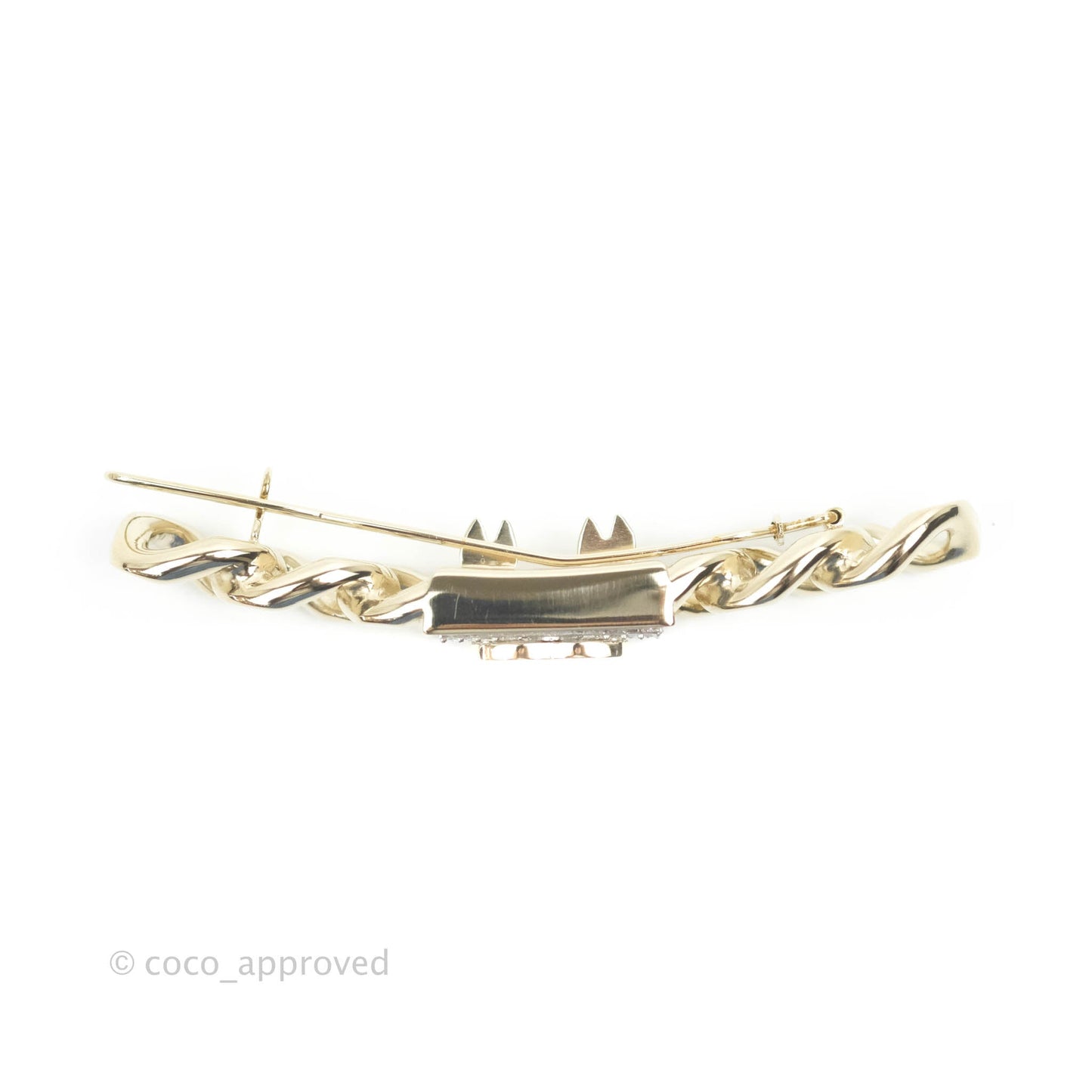 Chanel Crystal Chain CC Hair Clip Barrette Gold 21C