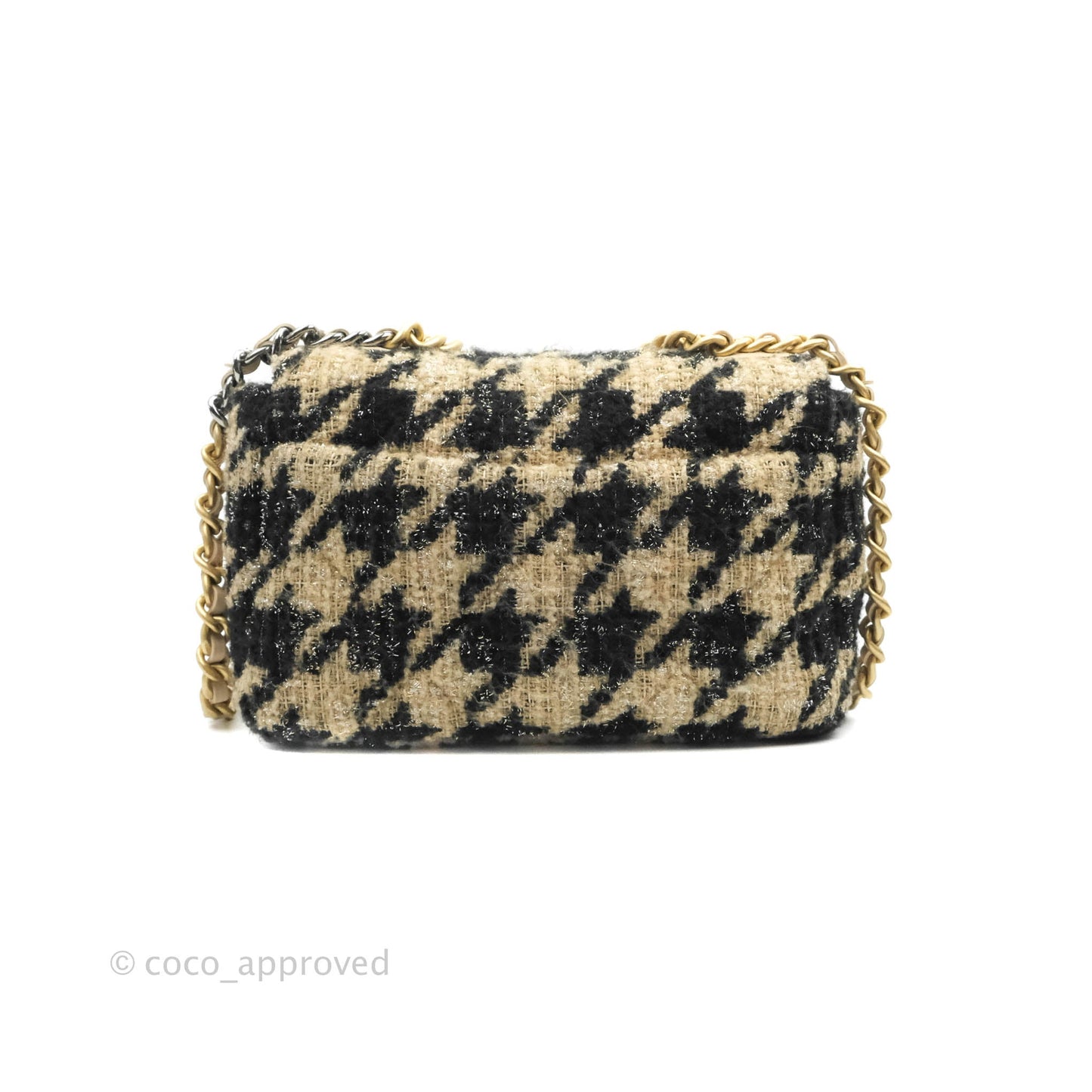 Chanel 19 Small Tweed Houndstooth Black Beige Mixed Hardware