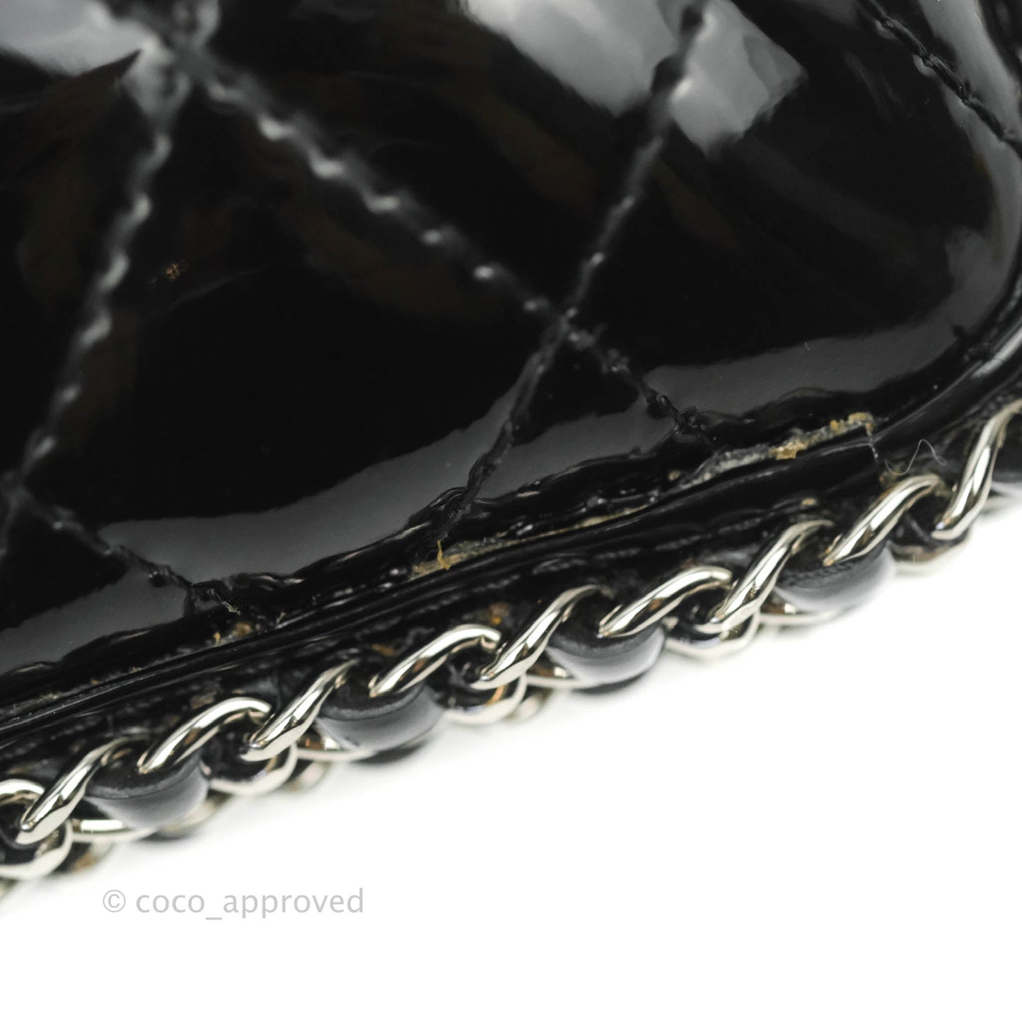 Chanel Quilted Chain Around Clutch Black Patent Silver Hardware