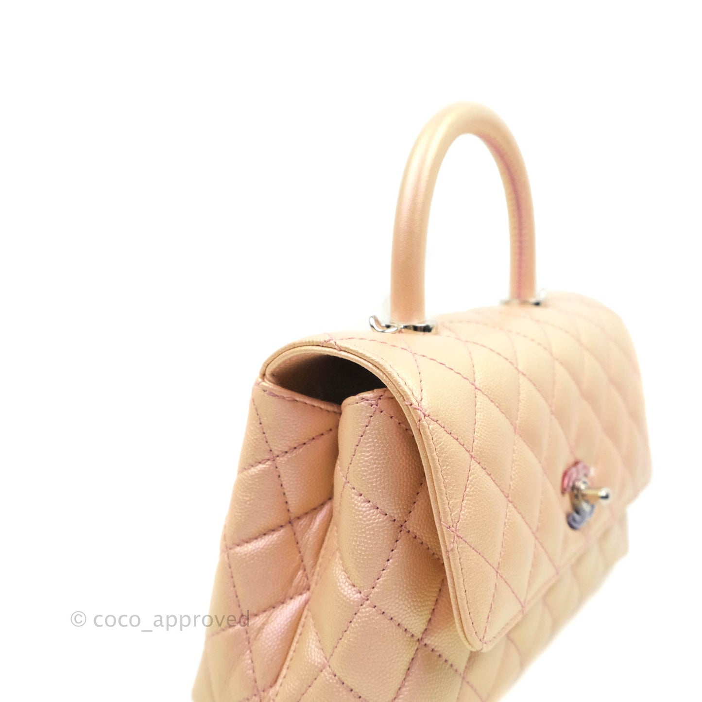 Chanel Small Quilted Coco Handle Iridescent Light Pink Caviar Rainbow Hardware