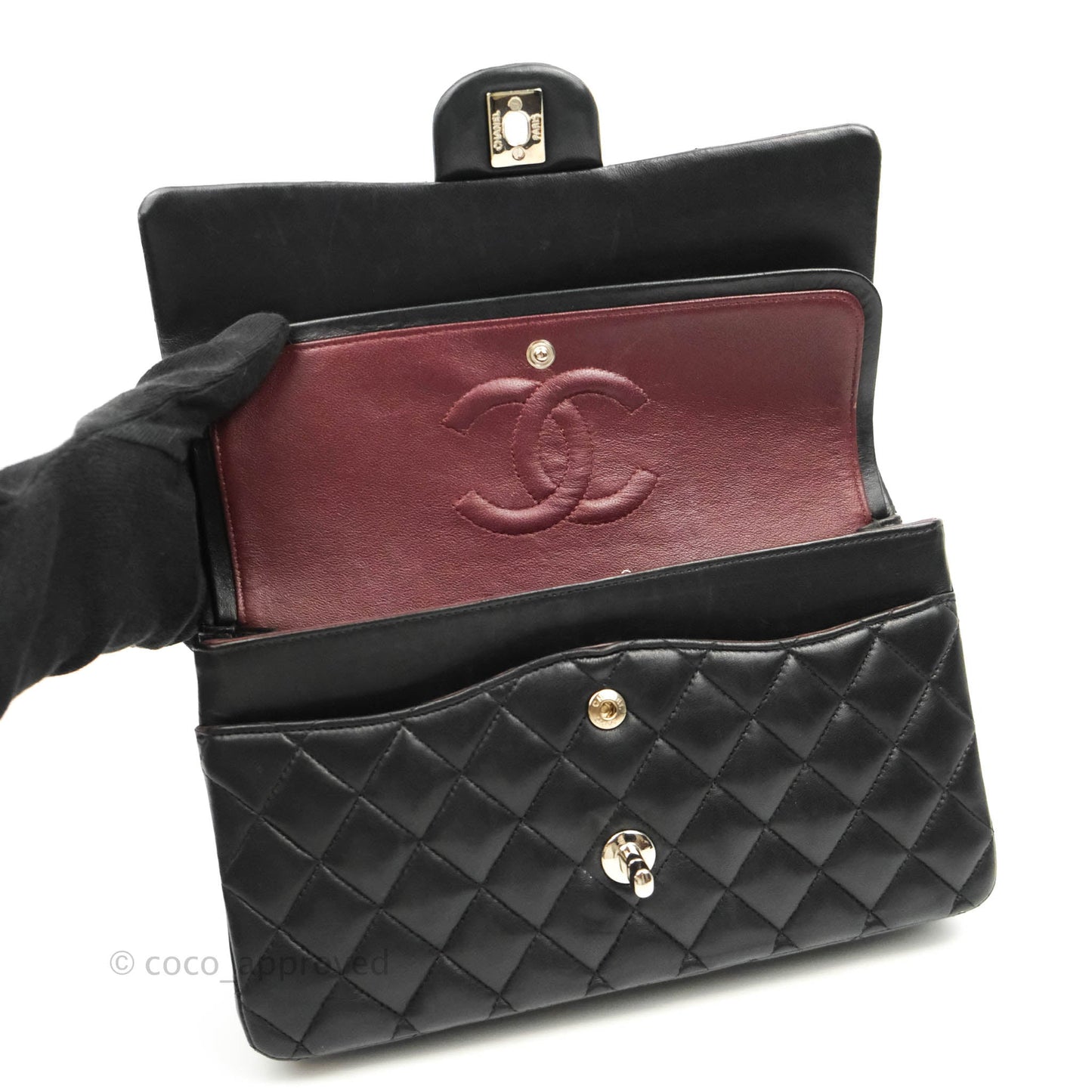 Chanel Classic M/L Medium Double Flap Black Lambskin Silver Hardware