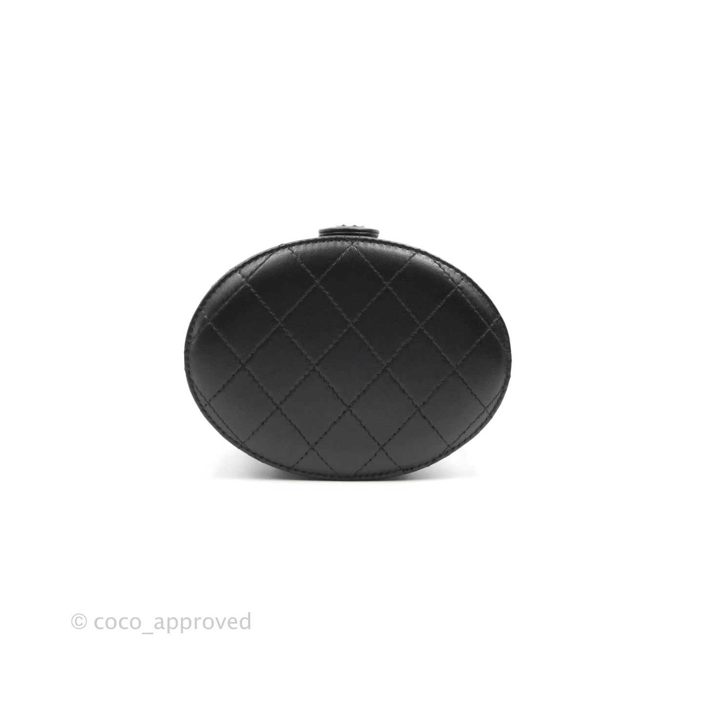 Chanel Quilted Round Vanity Clutch With Chain Black Lambskin Gold Hardware