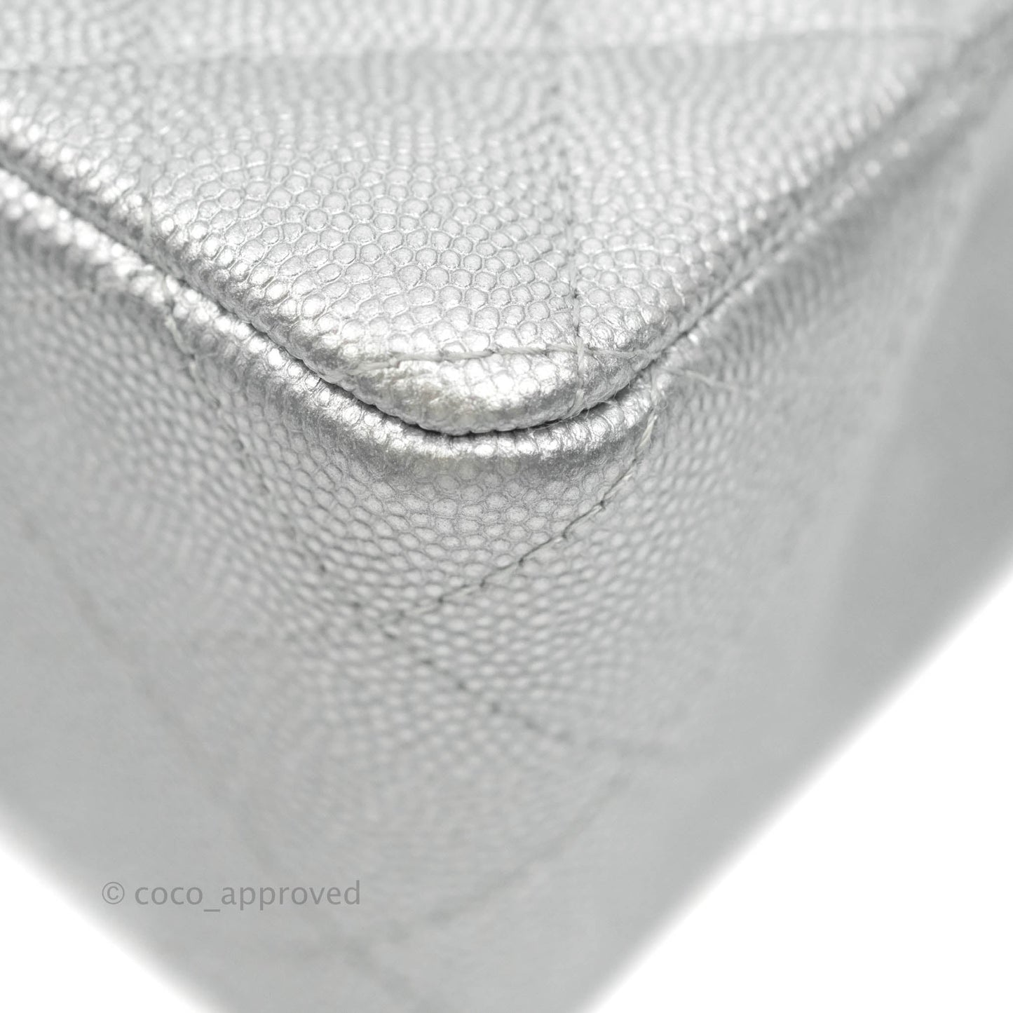 Chanel Top Handle Mini Rectangular Flap Bag Silver Caviar Silver Hardware