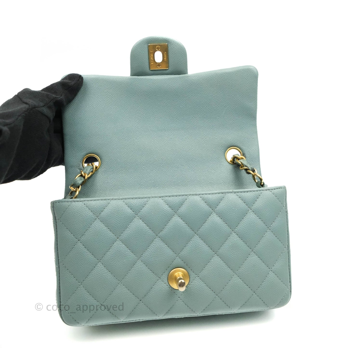 Chanel Quilted Mini Rectangular Flap Iridescent Blue Green Aged Gold Hardware
