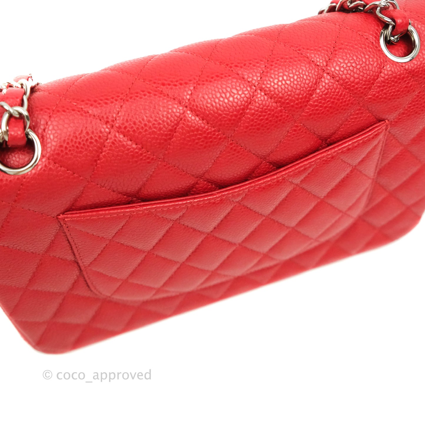 Chanel Classic M/L Medium Double Flap Red Caviar Silver Hardware