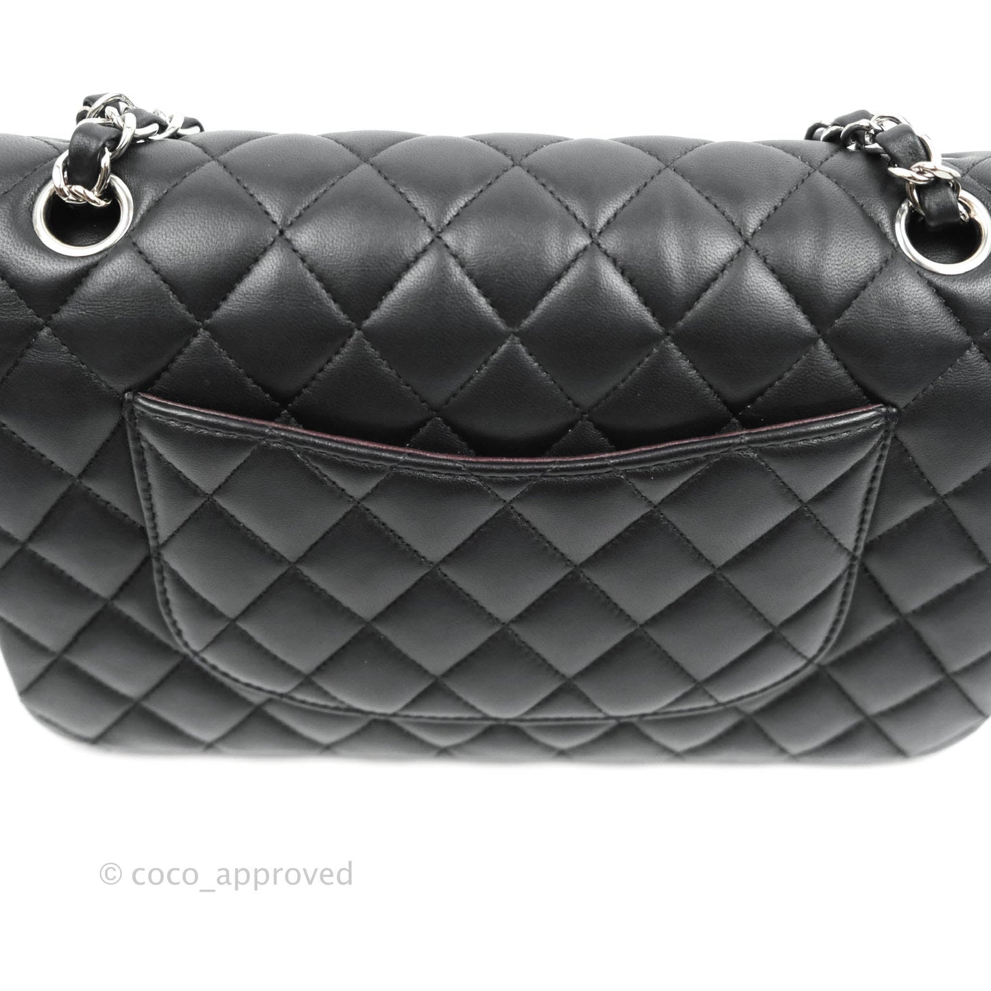 Chanel Classic M/L Medium Double Flap Black Lambskin Silver Hardware