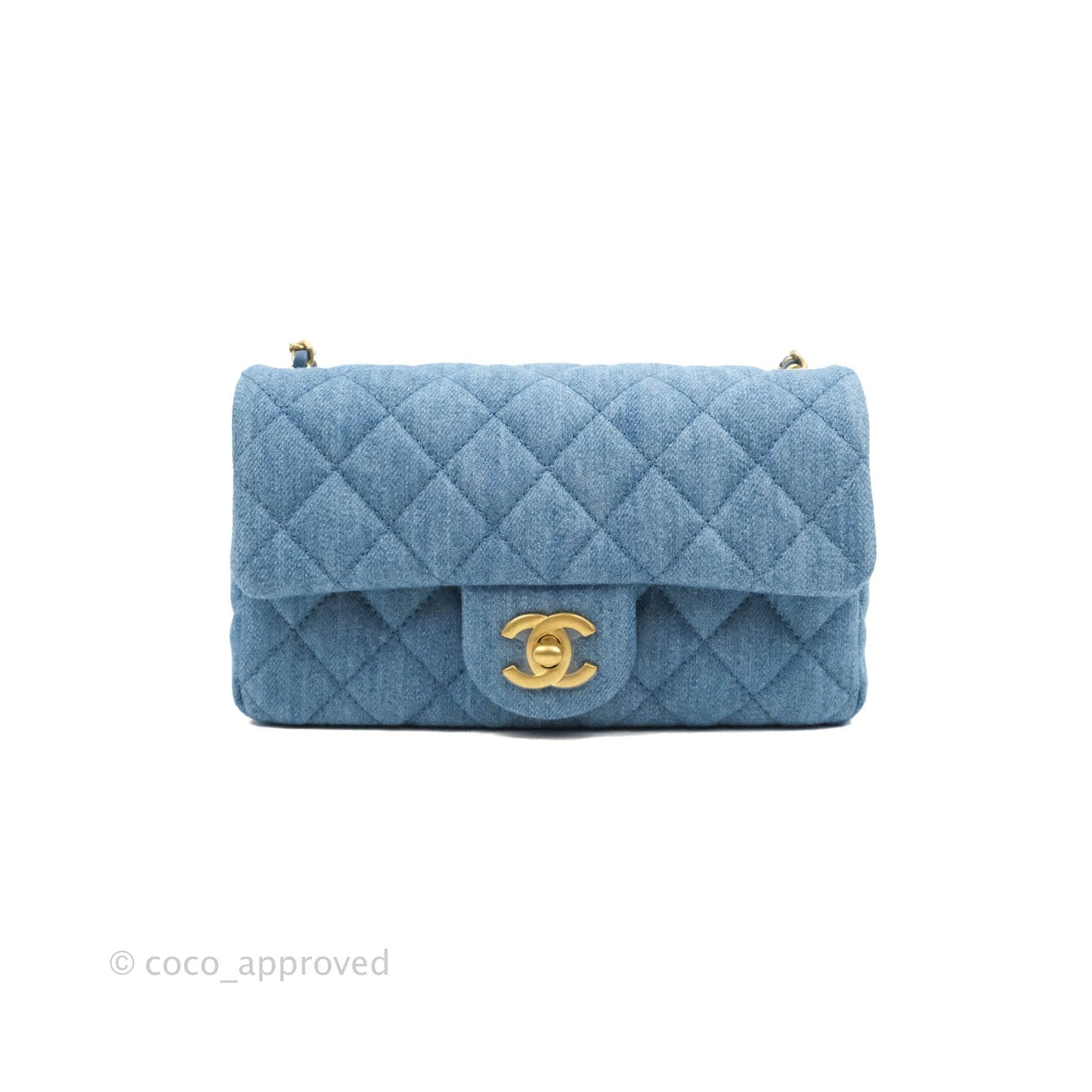 Chanel Mini Rectangular Pearl Crush Quilted Denim Aged Gold Hardware 22C