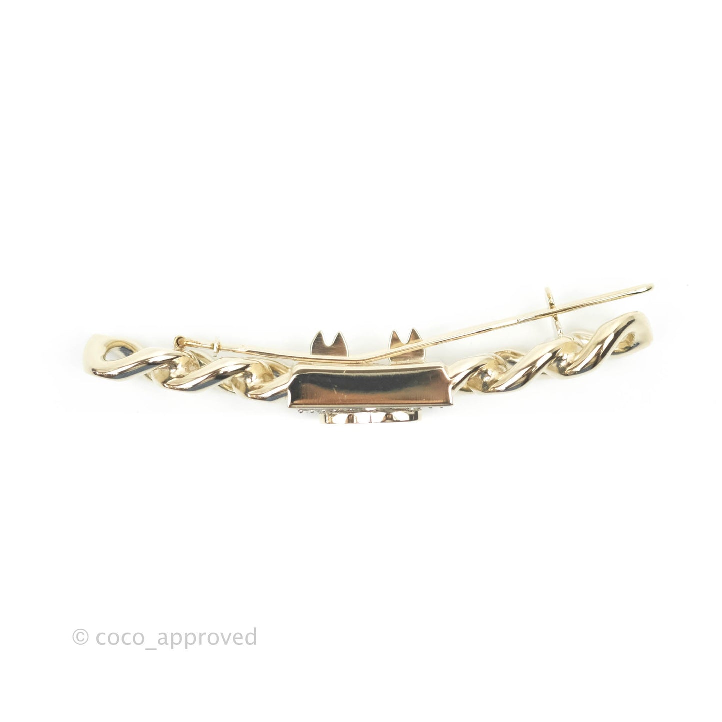 Chanel Crystal Chain CC Hair Clip Barrette Gold 21C